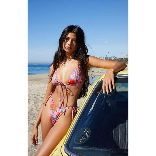 PacSun Women's Floral Faye Shine V Tie Side Bikini Bottom
