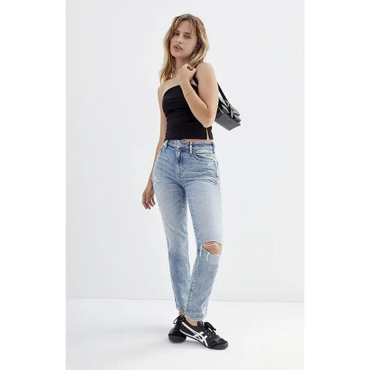 PacSun Women's Light Indigo Ripped Mom Jeans