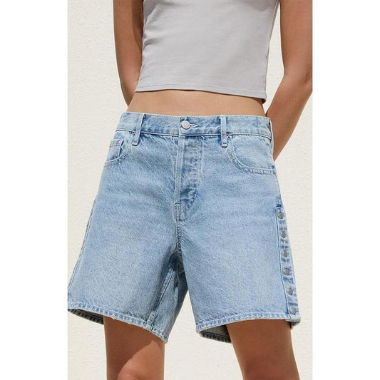PacSun Women's Light Indigo Snap Button High Waisted Relaxed Denim Shorts