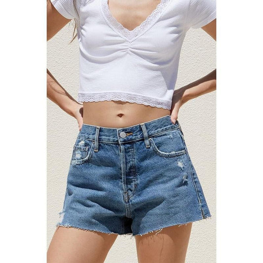 PacSun Women's Medium Indigo Ripped High Waisted Relaxed Denim Shorts