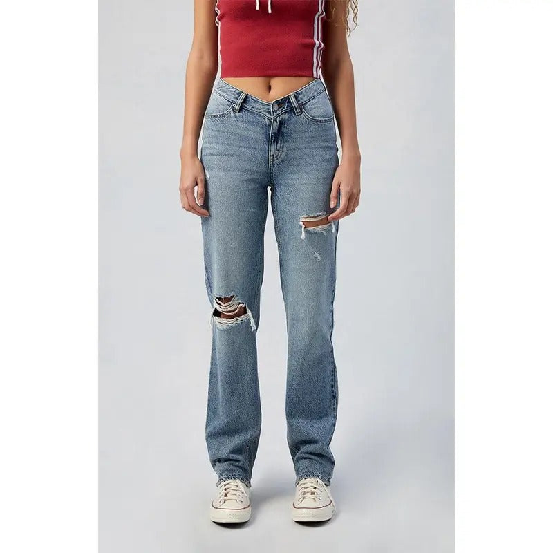 PacSun Women's Medium Indigo Ripped V Dip '90s Boyfriend Jeansstyle{n002}2