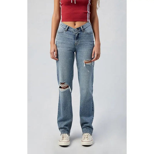 PacSun Women's Medium Indigo Ripped V Dip '90s Boyfriend Jeansstyle{n002}2
