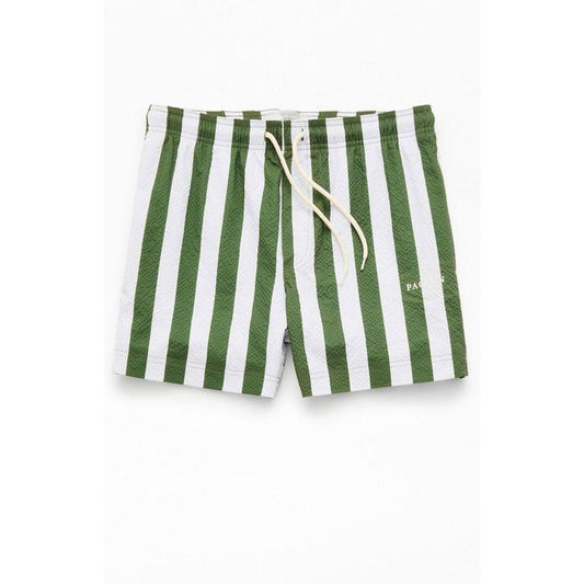 Pacsun Men's Green Striped Seersucker 4.5'' Swim Trunks