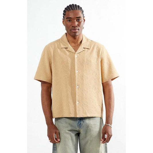 Pacsun Men's Tan Bloom Oversized Camp Shirt