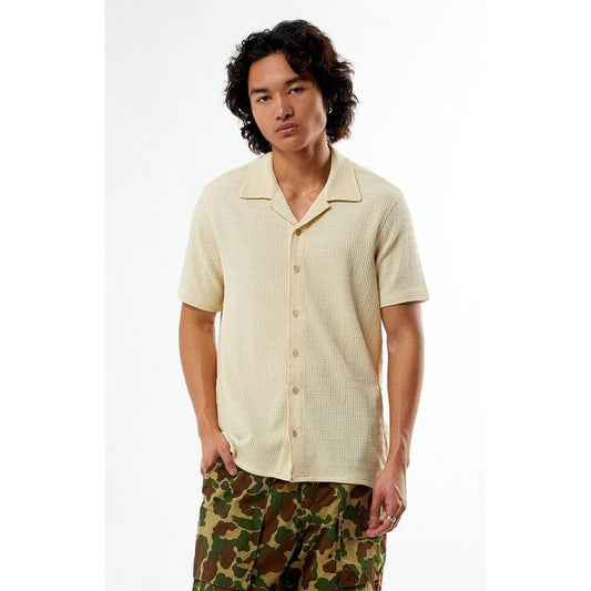 Pacsun Men's Tan Pointelle Camp Shirt