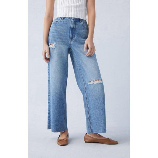 Pacsun Women's Eco Medium Indigo Ripped Cropped Wide Leg Jeans