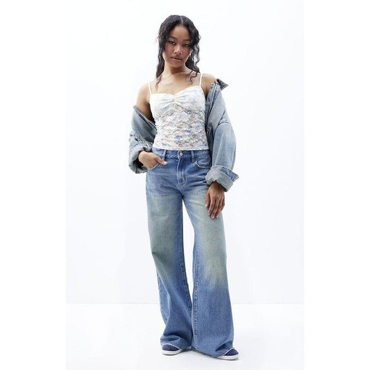 Pacsun Women's Lena Low Rise Super Baggy Jeans Ripped Medium Indigo