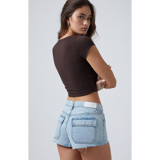 Pacsun Women's Light Indigo Flap Pocket Micro Denim Shorts