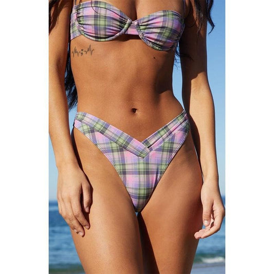 Pacsun Women's Plaid Emie Gathered V High Cut Bikini Bottom