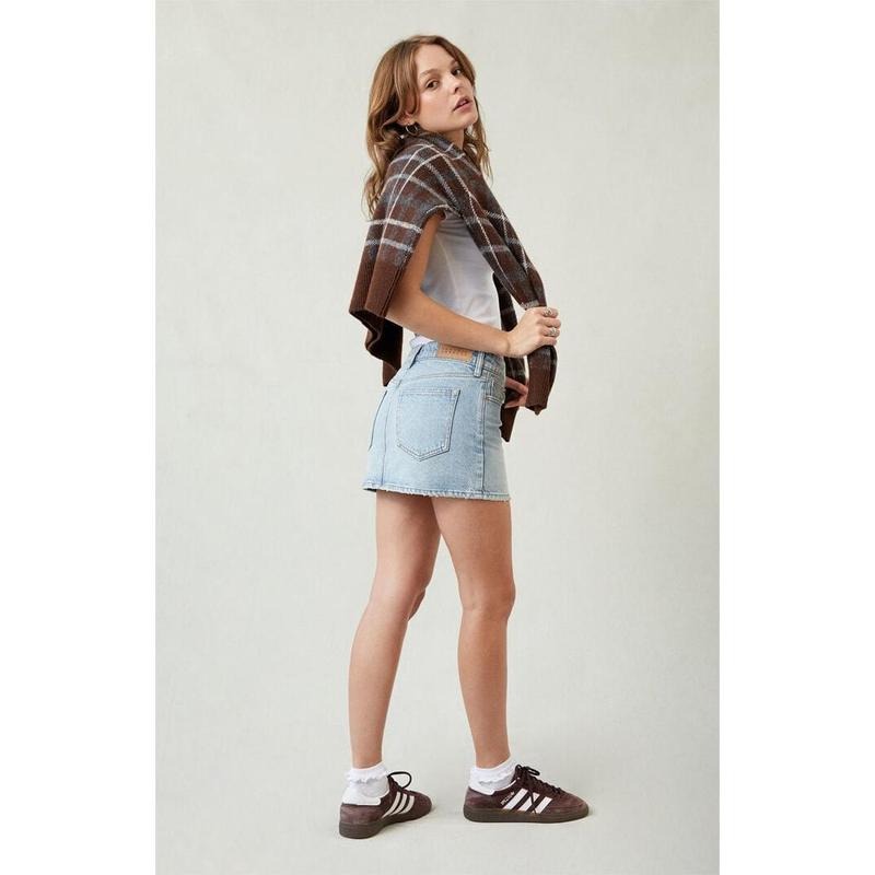 Pacsun Women's Stretch Light Indigo Mid Rise Denim Mini Skirt - Multicolor