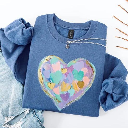 Painted Heart, Pastels, Easter, Bunny, Jesus, Rabbit, Holiday Sweatshirt, Crew Neck, Women's, Crewneck