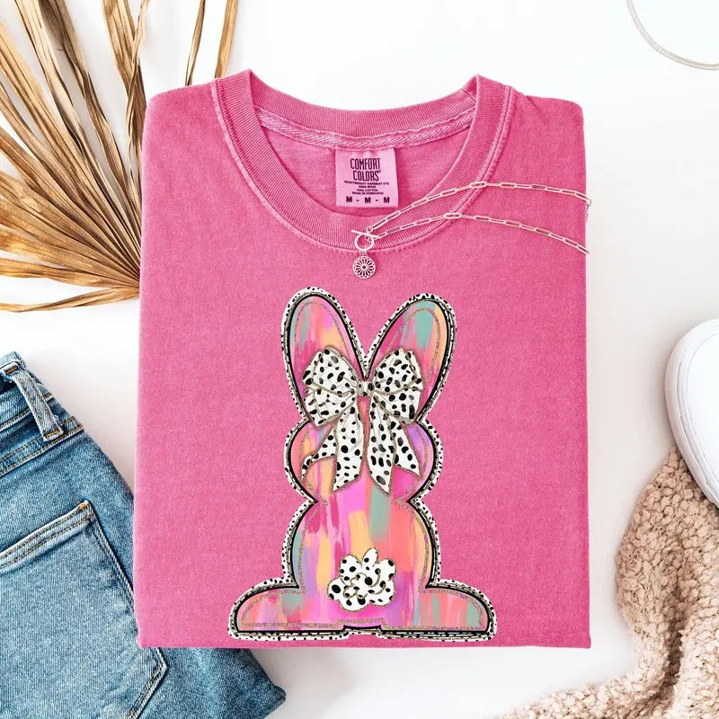 Painted, Colorful, Dalmatian Print, Easter, Bunny, Jesus, Rabbit, Holiday Tshirt, Women's Comfort Colors Tee