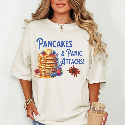 Pancakes & Panic Attacks Shirt, Gift For Christmas, Sarcastic Anxiety Mental Healthtee, Pancake Lover T Shirt, Funny Shirt, Unisex Short Sleeve Tee Shirt