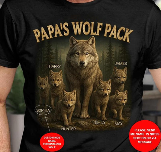 Papa's Wolf Pack Custom Grandpa With Kids Names Shirt T-Shirt Sustainable Cotton