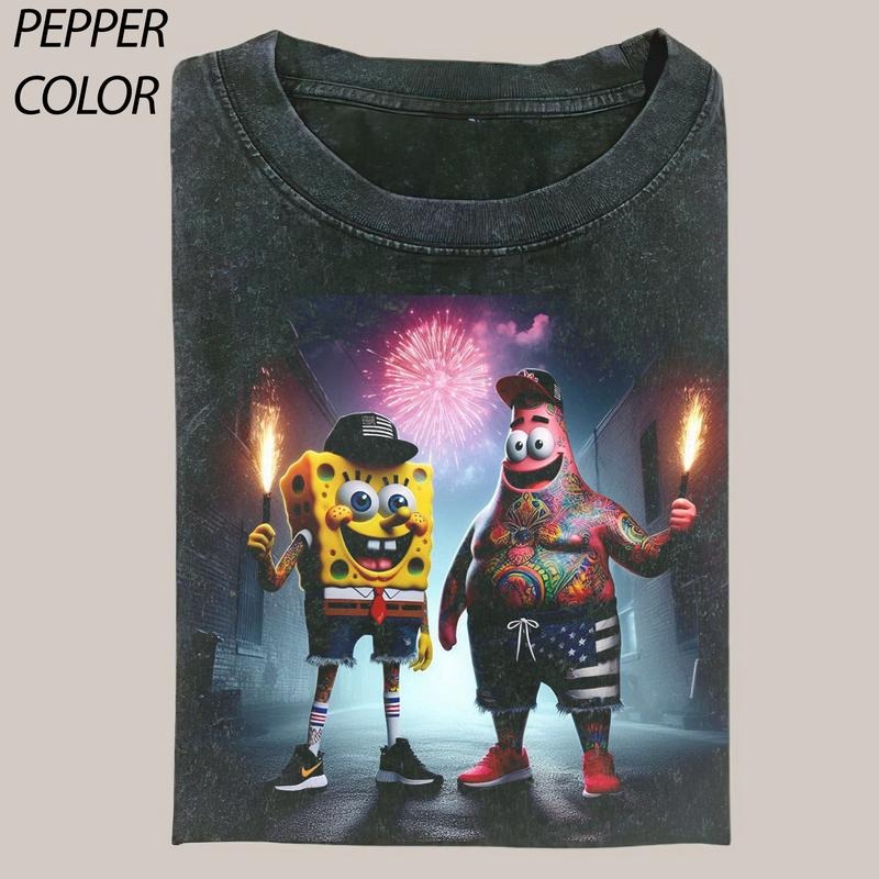Patrick Star Pictures T-shirt, SpongeBob SquarePants Graphic T-shirt, Funny Graphic T-shirt, Unisex Movie Shirt Menswear