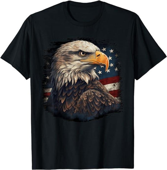 Patriotic Shirts For Men, Bald Eagle US American Flag 4th Of July Proud Patriotic Tee T-Shirt Menswear Top Casual Cotton Basic Fashion
