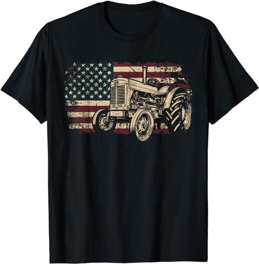 Patriotic Shirts For Men, Farm Tractor Proud Farmer Patriotic American Flag Tractor T-Shirt Menswear Top Casual Cotton Smooth Basic