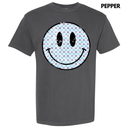 *** Patriotic Stars Happy Face Comfort Colors T-Shirt (Youth) 'NLB'