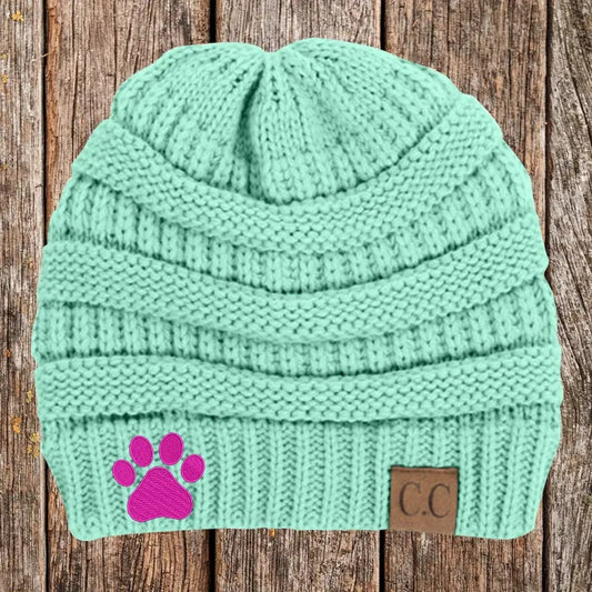 Paw Print Beanie C.C Thick Knit Soft Beanie