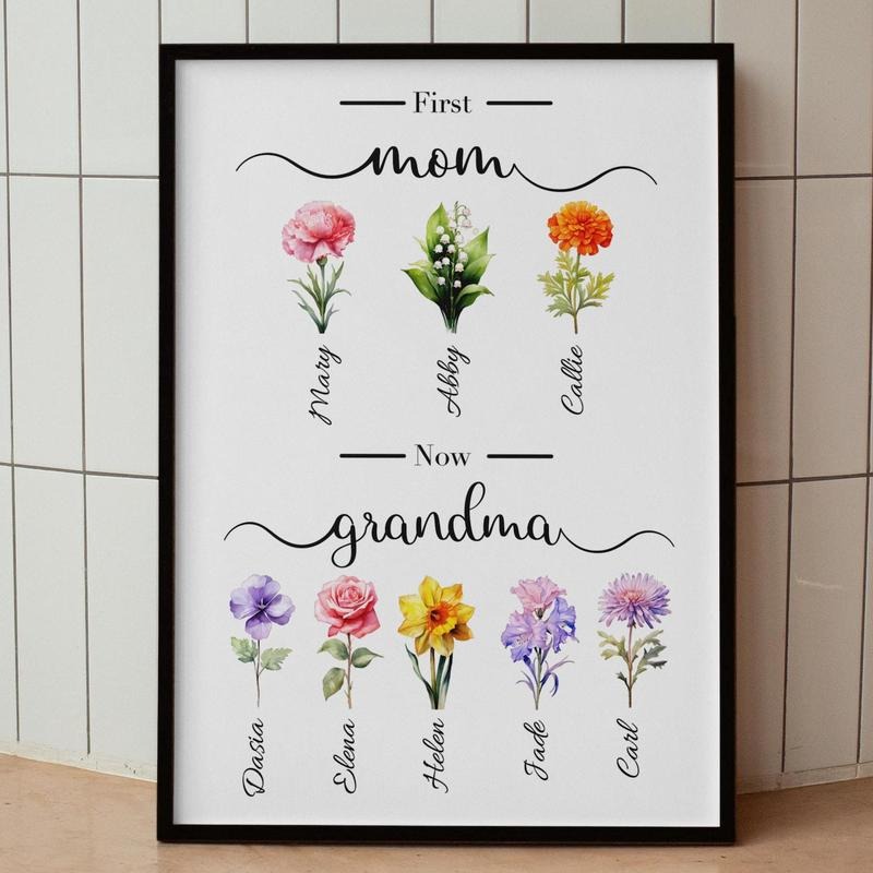 Personalized Birth Month Flower Unframed Poster, Mother's Day Gift, Custom Grandma's Garden Poster, Gift for Grandma, Birth Flower Bouquet Printable
