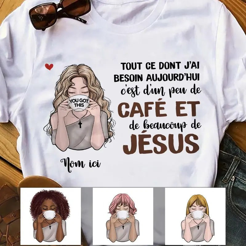 Personalized Coffee Jesus Girl French Café Jésus  T Shirt AP148 95O58