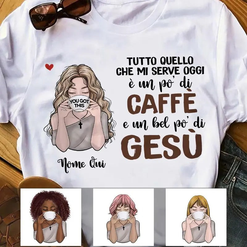 Personalized Coffee Jesus Girl Italian Caffè Gesù  T Shirt AP149 95O58 Cotton Comfortable