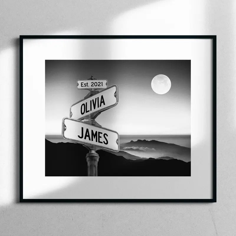 Personalized Engaged Couple Poster, Street Sign Custom Names, Wedding, Anniversary Gift, Gifts For Spouse Couple, Poster Prints No Frame, Custom Name, Wall Hanging Decor, Gifts For Birthday Anniversary