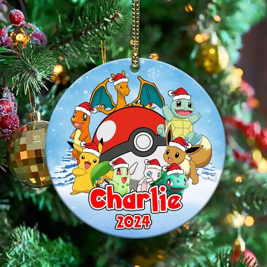 Personalized Pokemon Christmas Ornament, Pokemon Custom Ornament, Christmas Pikachu Ornament, Holiday Gift