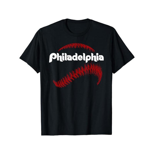 Philly Baseball Theme Vintage Print Crew Neck T-Shirt, 100% Cotton, Medium Stretch, Geometric Pattern, Regular Fit, Short Sleeve, Knit Fabric,for Adults, All-Season Casual Sport Shirt Made in USA