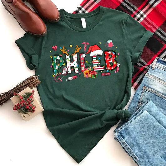 Phlebotomist Christmas T-shirt, Christmas Phlebotomist Nurse Shirt, Holiday Phleb Tee, Christmas Gift for Phlebotomist