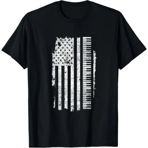 Piano T-Shirt - Keyboard USA Flag Pianist Gifts Music T-Shirt Made in USA