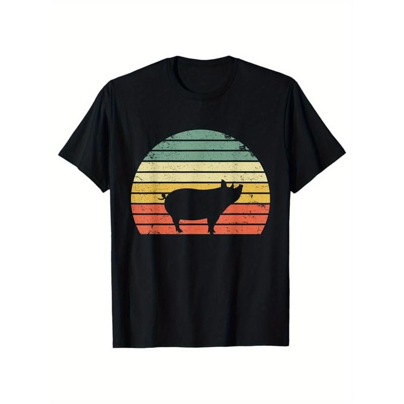Pig Print, Men's Cotton T-shirt, Graphic Tee Men's Outdoor Clothes, Men's Clothing, Casual Short Sleeve Crew Neck T-shirt, Tops For Men, Gift For Men made in usastyle{n002}2