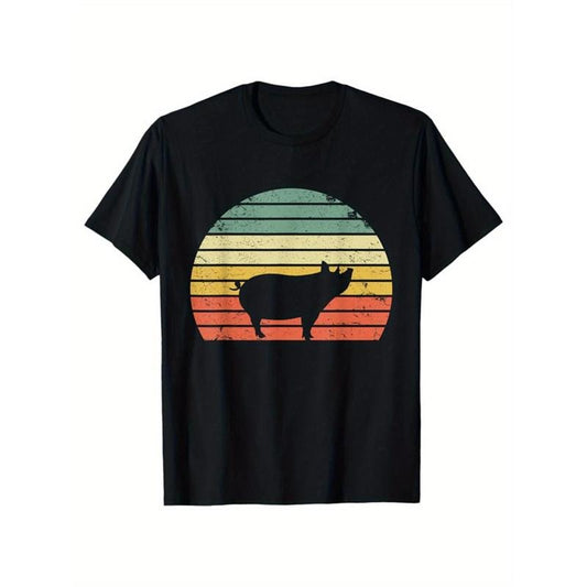 Pig Print, Men's Cotton T-shirt, Graphic Tee Men's Outdoor Clothes, Men's Clothing, Casual Short Sleeve Crew Neck T-shirt, Tops For Men, Gift For Men made in usastyle{n002}2