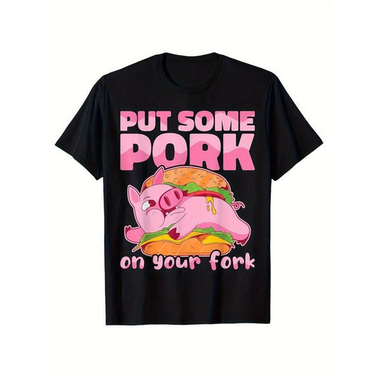 Pig Print, Men's Cotton T-shirt, Graphic Tee Men's Outdoor Clothes, Men's Clothing, Casual Short Sleeve Crew Neck T-shirt, Tops For Men, Gift For MenHalloween Christmas Theme T-shirt made in usa