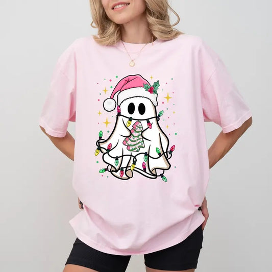 Pink Christmas Santa Comfort Colors Shirt, Pinky Christmas Ghost Unhinged Tees, Cute Ghost Santa Tee, Holiday Oversized Graphic Tee, Christmas Outfit