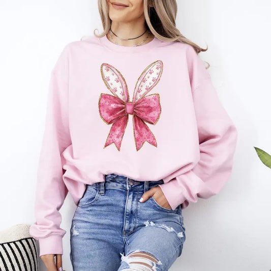 Pink Coquette, Rabbit Ears, Easter, Bunny, Jesus, Rabbit, Holiday Sweatshirt, Crew Neck, Women's, Crewneck
