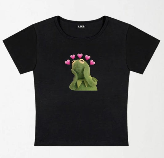 Pink Hearts Frog Y2K Baby Tee  - graphic baby tee - Womenswear