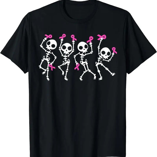 Pink Ribbon Breast Cancer Awareness Skeleton Women Men T-Shirt | Unisex Cotton Tee, Short Sleeve, Size S-5XL