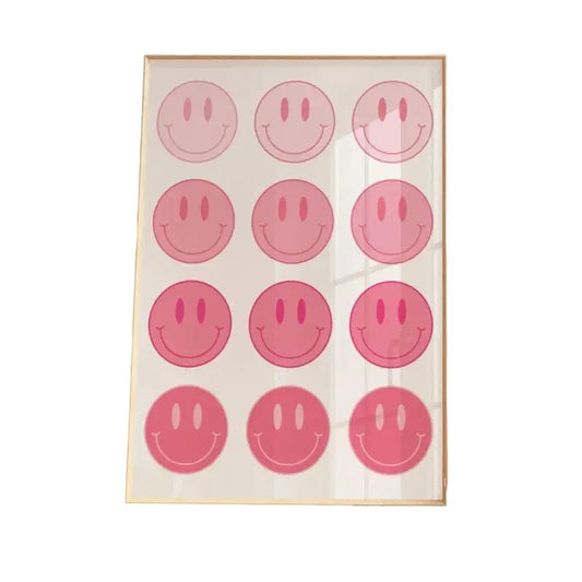 Pink Smiley Face Poster, Colorful Preppy Prints Preppy Room Decor, Y2k Room Decor For Teens, Gifts For Girls Art Prints, Poster Prints No Frame, Wall Decoration, Outdoor Wall Art, Gifts For Birthday Landscape Photo