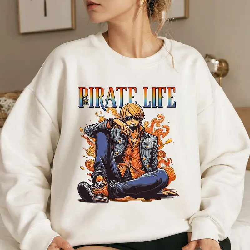 Pirate Life Black Leg Straw Hat OP Shirt Crewneck Hoodie, Anime Shirt Comfort Fabric
