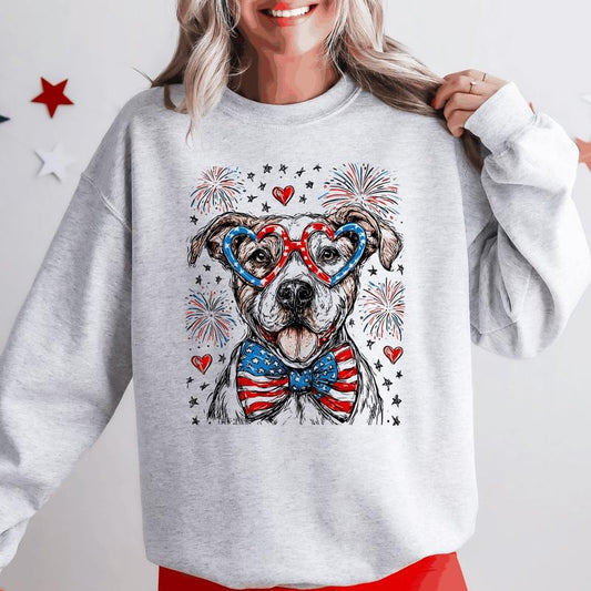 Pitbull Terrier Patriotic Dog, USA, America, Pet Lover, 4th of July Sweatshirt, Crew Neck, Women's, Crewneck