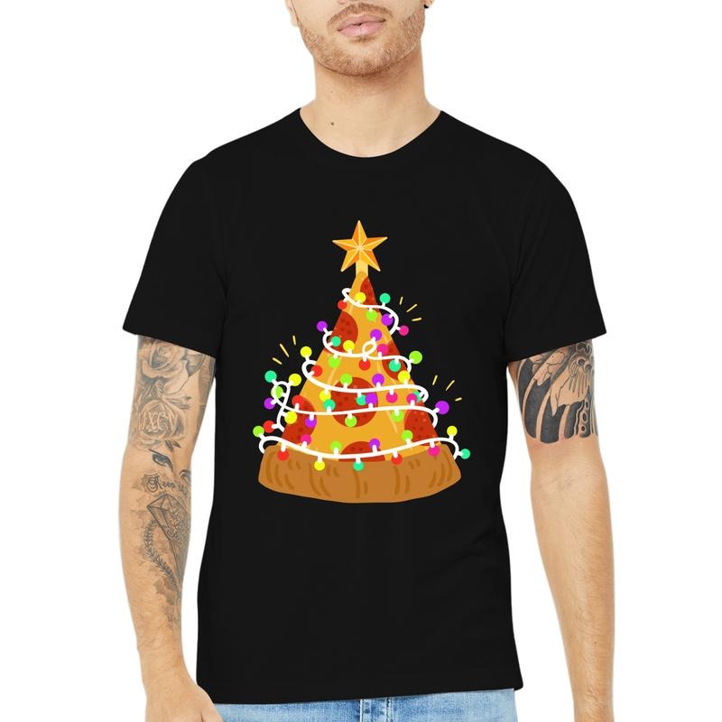 Pizza Christmas Tree Shirt: A Festive Fusion of Food and Holiday Spirit, Men's Fashion Trend Pure Cotton Round Neck Tee, Comfy Outdoor Tee With Relaxed Fit made in usa