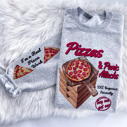 Pizza and Panic Attacks Anxiety Sweatshirt or Hoodie with sleeve prints Comfy Unisex Tops