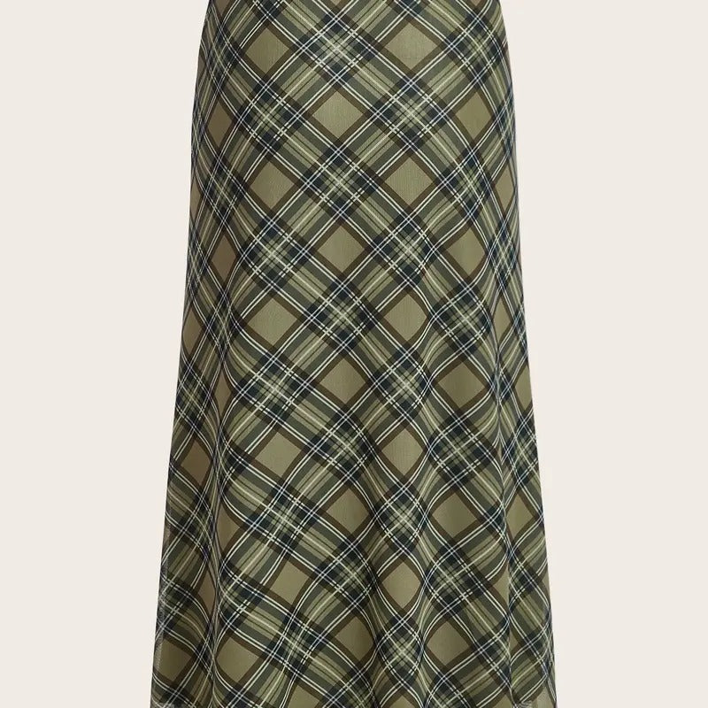 Plaid Skirt Y2k Mesh Overlay Midi Skirt Long Flowy Grunge Skirt