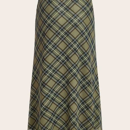 Plaid Skirt Y2k Mesh Overlay Midi Skirt Long Flowy Grunge Skirt
