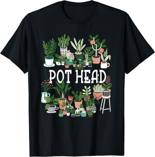Plant Lover and Gardener: Pot Head Succulent Short Sleeve T-Shirt | Unisex Cotton Tee Gift, Crewneck, Short Sleeve