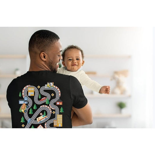 Play Car Race On Dad's T-shirt, Mat Road Car Race Track T-Shirt, Dad Mom Father's Day Family Gift, Playmat TShirt, Daddy's Birthday Present Hoodie, T-shirt and sweater