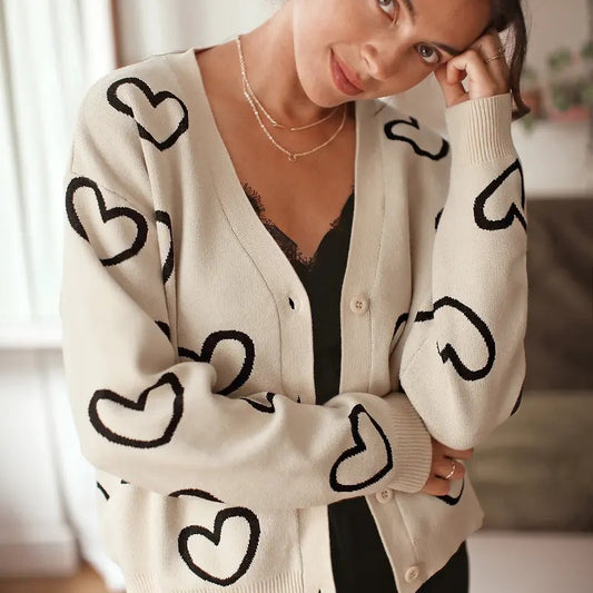 Plus Size Button Down Drop Shoulder Printed Sweater Cardigan OuterwearY2K