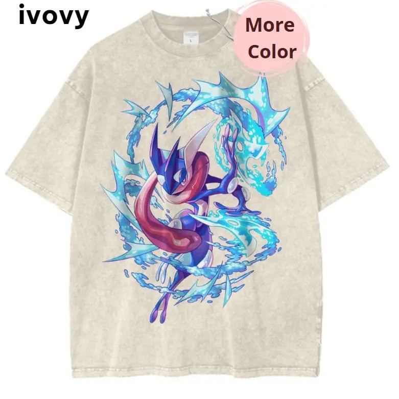 Pokemon Greninja Vintage T-Shirt, Anime PKM Shirt for Fans, Anime Graphic Tee, Vintage T-Shirt Menswear Top Underwear Tshirt Comfort