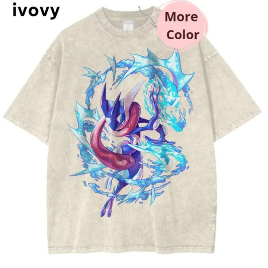 Pokemon Greninja Vintage T-Shirt, Anime PKM Shirt for Fans, Anime Graphic Tee, Vintage T-Shirt Menswear Top Underwear Tshirt Comfort